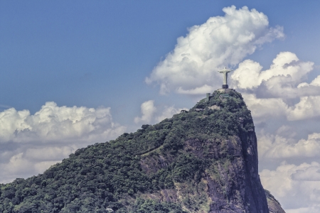 Christ the Redeemer in clouds,  Rio de Janeiro,Brazilの写真素材