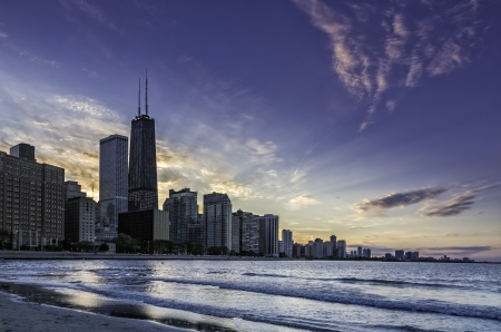 Downtown Chicago skyline by duskの写真素材