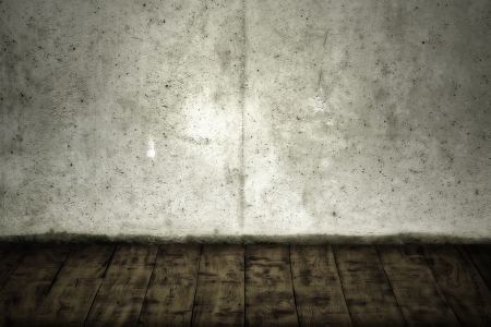 Concrete crack wall and brown hardwood floorの写真素材