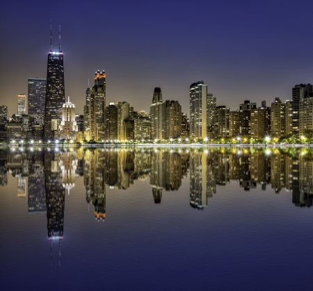 Downtown Chicago Magnificent Mile by nightの写真素材