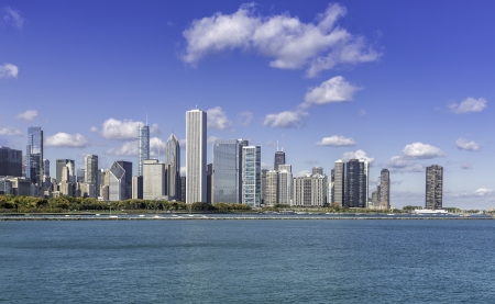 Chicago downtown view in fall sceneryの写真素材