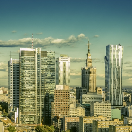 Warsaw downtown on sunny dayの写真素材