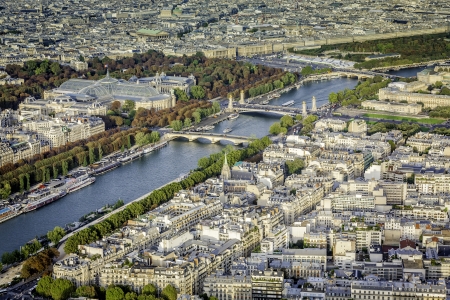 Aerial view of Paris with Seine River and Grand Palace, Franceの写真素材