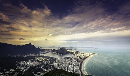 Aerial panorama of Rio de Janeiro in Brazil, scenic sky