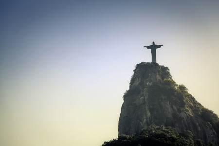 Christ the Redeemer silhouette in Rio de Janeiro, Brazilの写真素材
