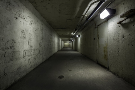 Empty tunnel at nightの写真素材