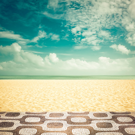 Sunshine on empty Ipanema Beach, Rio de Janeiro - vintage lookの写真素材