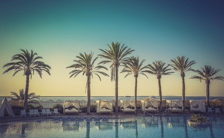Sunrise at a beach resort in tropicsのeditorial素材