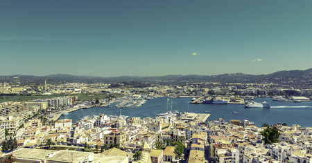 Ibiza Town and harbor in Balearic Islands, Spainの写真素材
