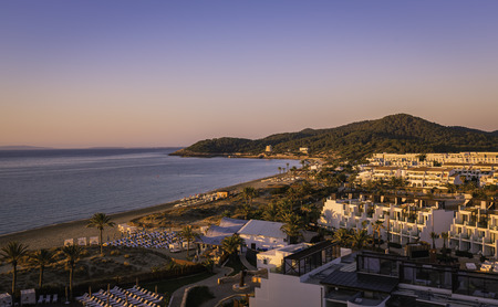 Ibiza Eivissa, sunrise over  Playa d\'en Bossa Beach ,Spainの写真素材
