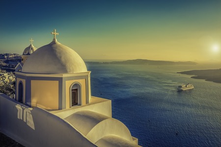 Vintage view of Caldera in santorini, Greeceの写真素材