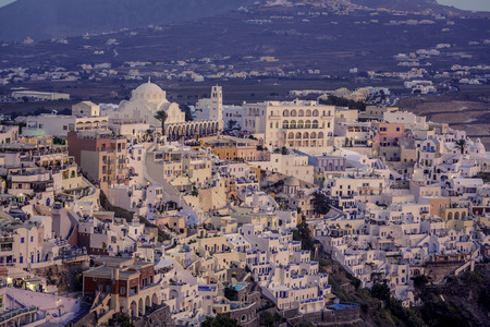 People watching sunset in Fira, Santorini Island ,Greeceの写真素材