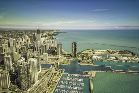 Chicago skyline panorama aerial viewの写真素材