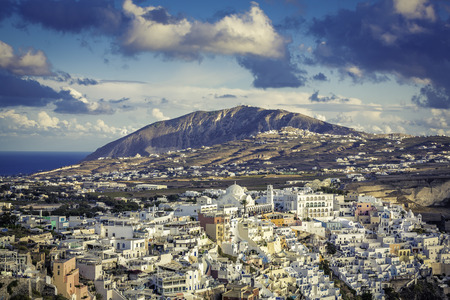 View of beautiful Fira village on Island of Santorini in Greeceの写真素材