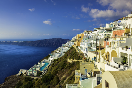 White houses on the cliff of Santorini Island, Greeceの写真素材