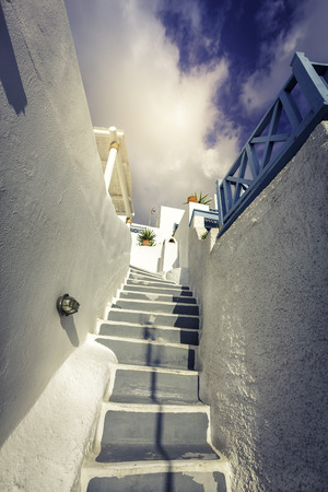 Traditional steps leading to house in Santorini Island, Greeceの写真素材