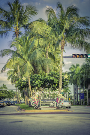 Miami Beach welcome sign with christmas decoration, のeditorial素材