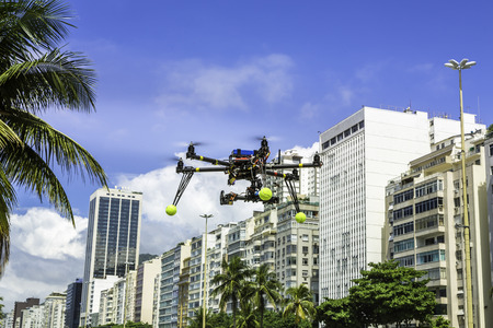 Drone flying above residential area in Rio de Janeiro- Brazil