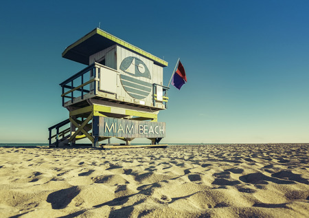 Lifeguard Tower low angle shoot, Miami Beach, Floridaの写真素材