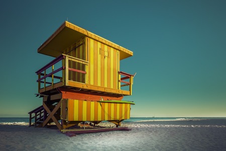 Lifeguard Tower in South Beach with copy space, Miami Beach, Floridaの写真素材