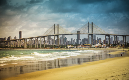 City of Natal beach with Navarro Bridge, Brazil- vintage lookの写真素材