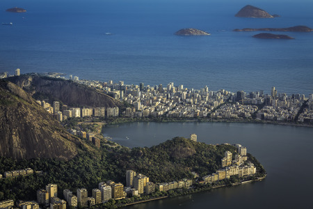 Aerial view of Ipanema Beach and Lagoa Lake, Rio de Janeiroの写真素材