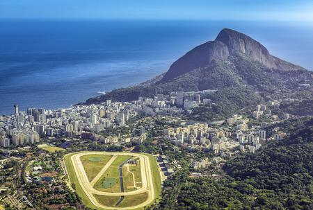Aerial view of Ipanema Beach and race track, Rio de Janeiroの写真素材