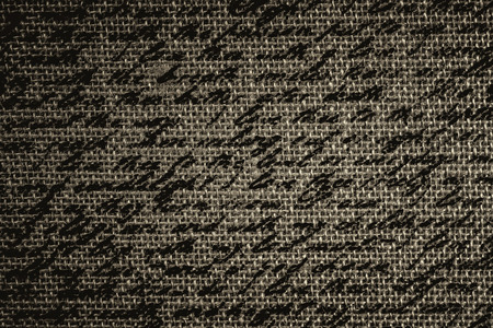 Blur text on brown fabric burlapの写真素材
