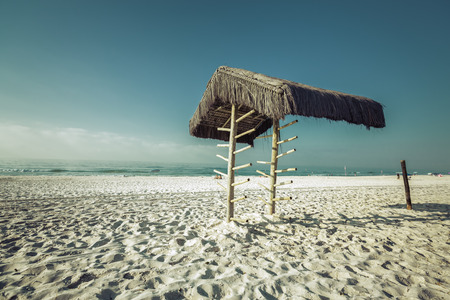 Empty surfboard rack on Copacabana Beach in Rio de Janeiro, Brazilの写真素材