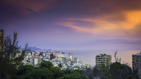 Sunset over Ipanema Beach in Rio de Janeiro, Brazilの写真素材