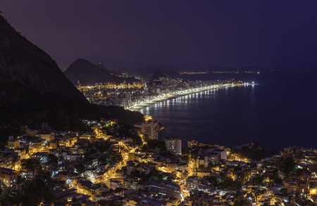 Night panorama of Rio de Janeiro with water reflections, Brazilの写真素材