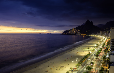 High angle sunset view on Ipanema Beach in Rio de Janeiro, Brazilの写真素材