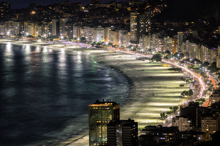Copacabana Beach at night in Rio de Janeiro, Brazilの写真素材