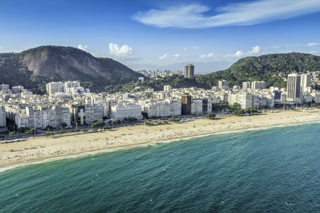 Aerial view of buildings on the Copacabana Beach in Rio de Janeiro, Brazilの写真素材
