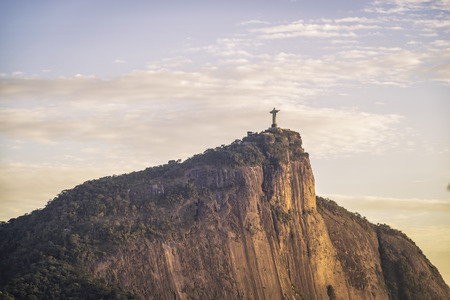 Sunrise over Christ the Redeemer in Rio de Janeiro, Brazilのeditorial素材