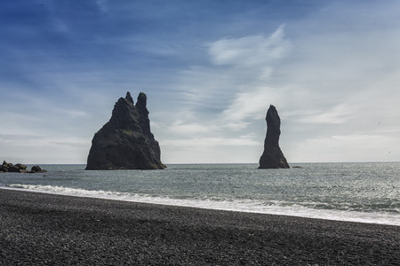 The black sand beach of Reynisfjara near Vik, Icelandの写真素材
