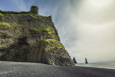 The black sand beach of Reynisfjara near Vik, Icelandの写真素材
