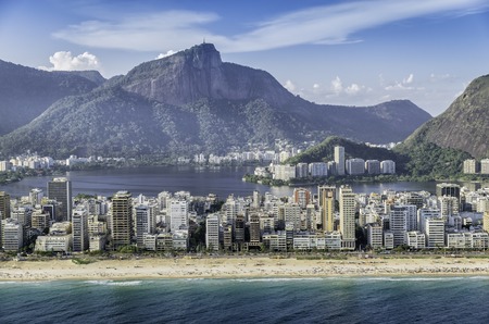 High angle aerial view of Ipanema Beach in Rio de Janeiro,Brazilの写真素材