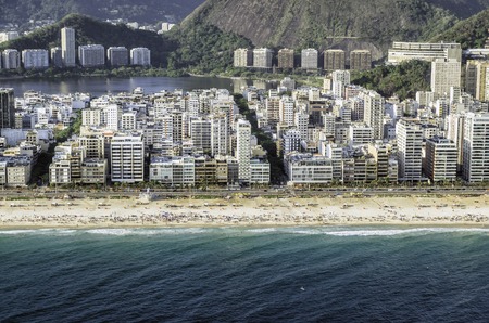 High angle aerial view of Ipanema Beach in Rio de Janeiro,Brazilの写真素材