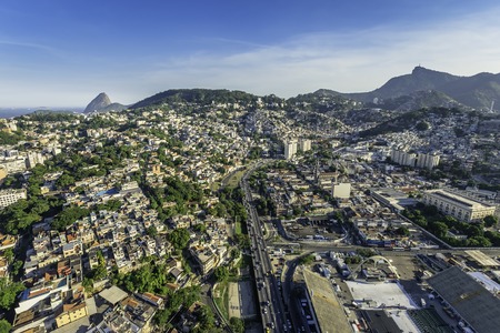 Aerial view of Rio de Janeiro with highway and Sambodromo Brazilのeditorial素材