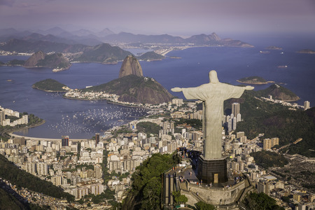 Rio de Janeiro Brazil : Aerial view of Christ and Botafogo Bay from high angleのeditorial素材