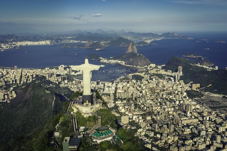 Rio de Janeiro Brazil : Aerial view of Christ and Botafogo Bay from high angleのeditorial素材