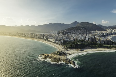 Arpoador peninsula between Ipanema and Copacabana Beach in Rio De Janeiro Brazil