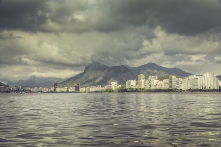Guanabara Bay with dark clouds,Rio de Janeiro, Brazilの写真素材