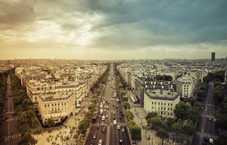 Aerial view of Paris from the Arc de Triomphe, Paris - light leakの写真素材