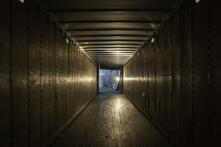 Empty old truck trailer with plywood sidesの写真素材