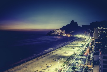 Sunset over Ipanema Beach in Rio de Janeiro, Brazilの写真素材