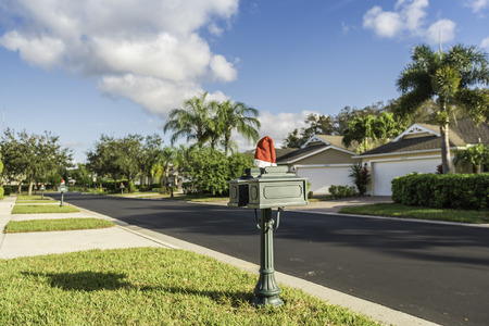 Gated community houses with Christmas decoration in South Floridaの写真素材