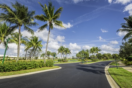 Gated community road to condominiums in South Floridaの写真素材
