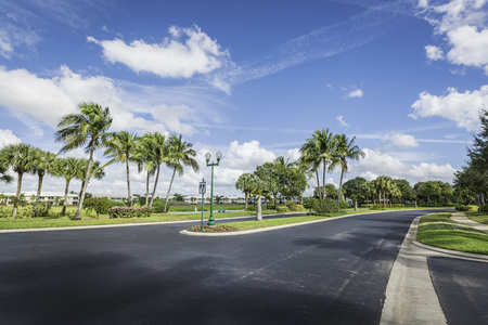 Gated community road to condominiums in South Floridaの写真素材